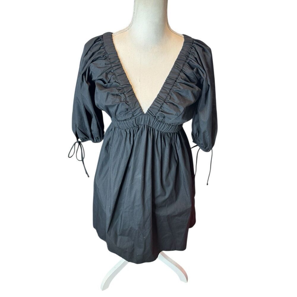 Abercrombie & Fitch Emerson Cotton Poplin Puff Sleeve Dress Black Standard Small